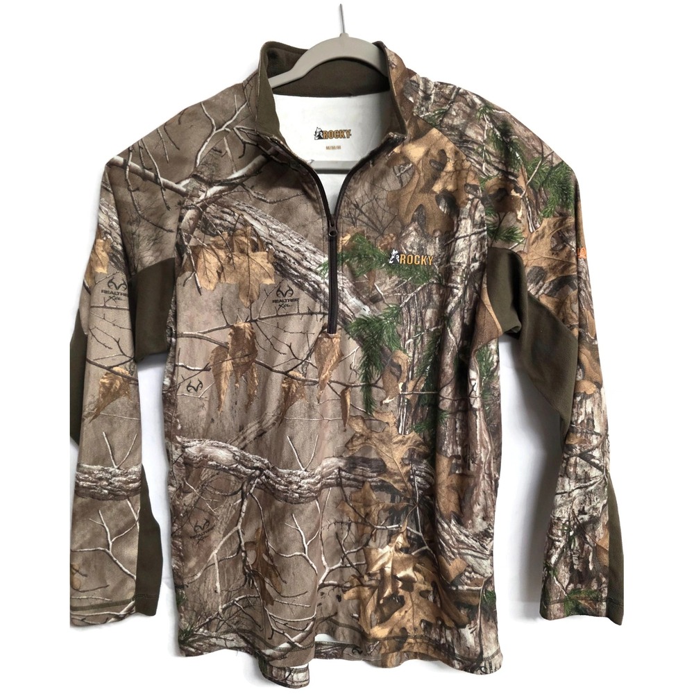 Rocky Mens Realtree Xtra Camo 1/4 Zip Pullover Fleece Hunting Shirt Brown M